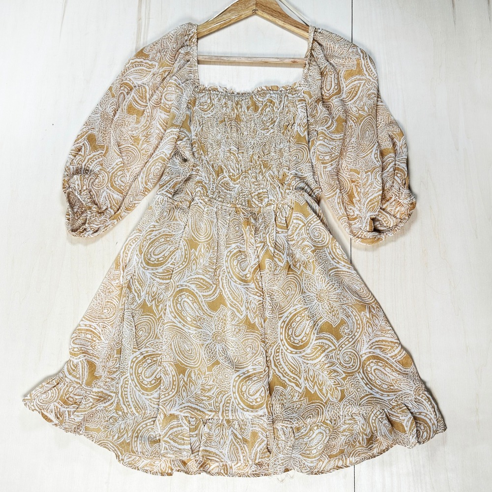 NWT - Sienna Sky Sundress Beige White Flowers Balloon Sleeve Dress Women's S - Picture 8 of 9